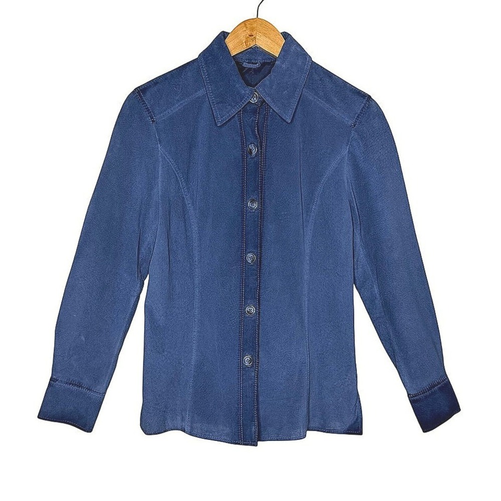 VTG Valerie Stevens Navy Blue Suede Leather Shirt Jacket Shacket Small P‎ (